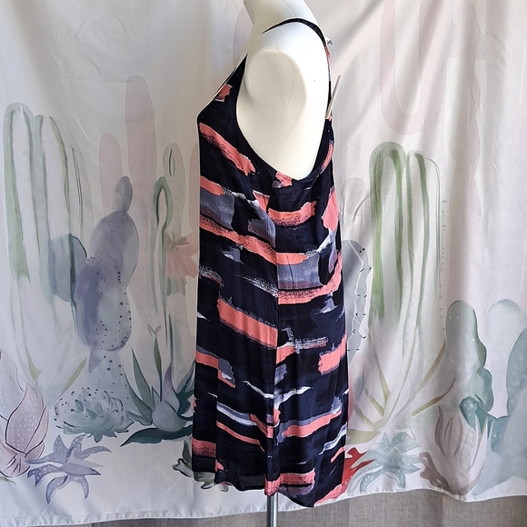 Nwt Splendid A-Line Dress Navy Blue Peach Abstract brushstroke beachy Casual - Picture 3 of 7